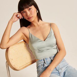 Abercrombie Cropped Satin Tank Green